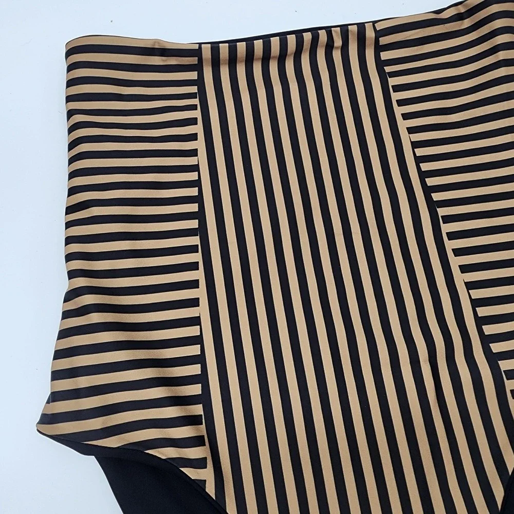 BAIIA Valencia Reversible Bikini Bottoms Women's 6 Black Tan Striped High Waist